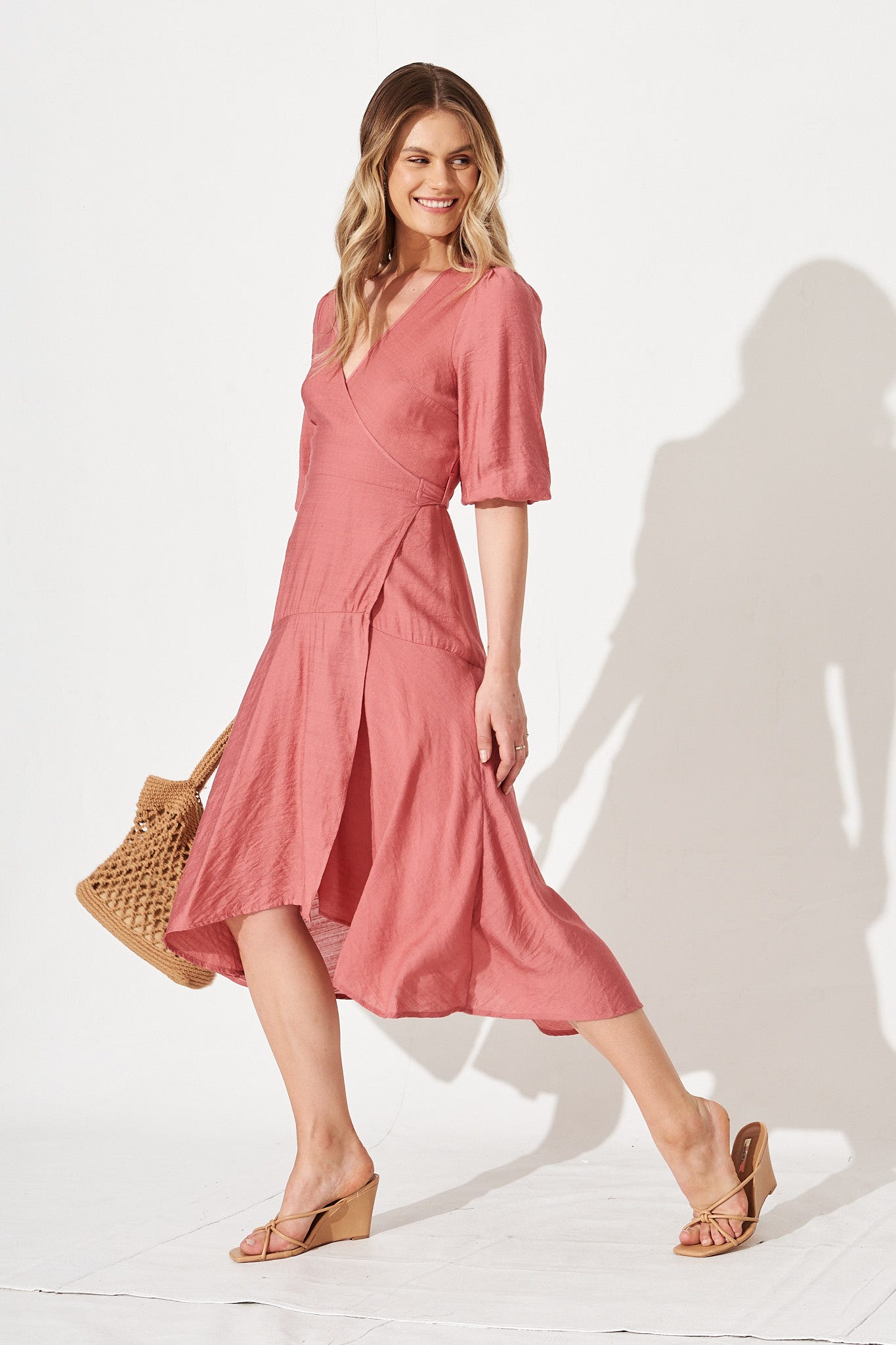 Acacia Wrap Midi Dress In Pink – St Frock
